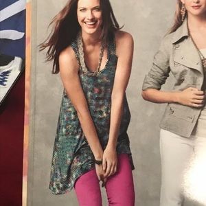 CAbi Blue And Black And Pink Hook Sleeveless Tunic